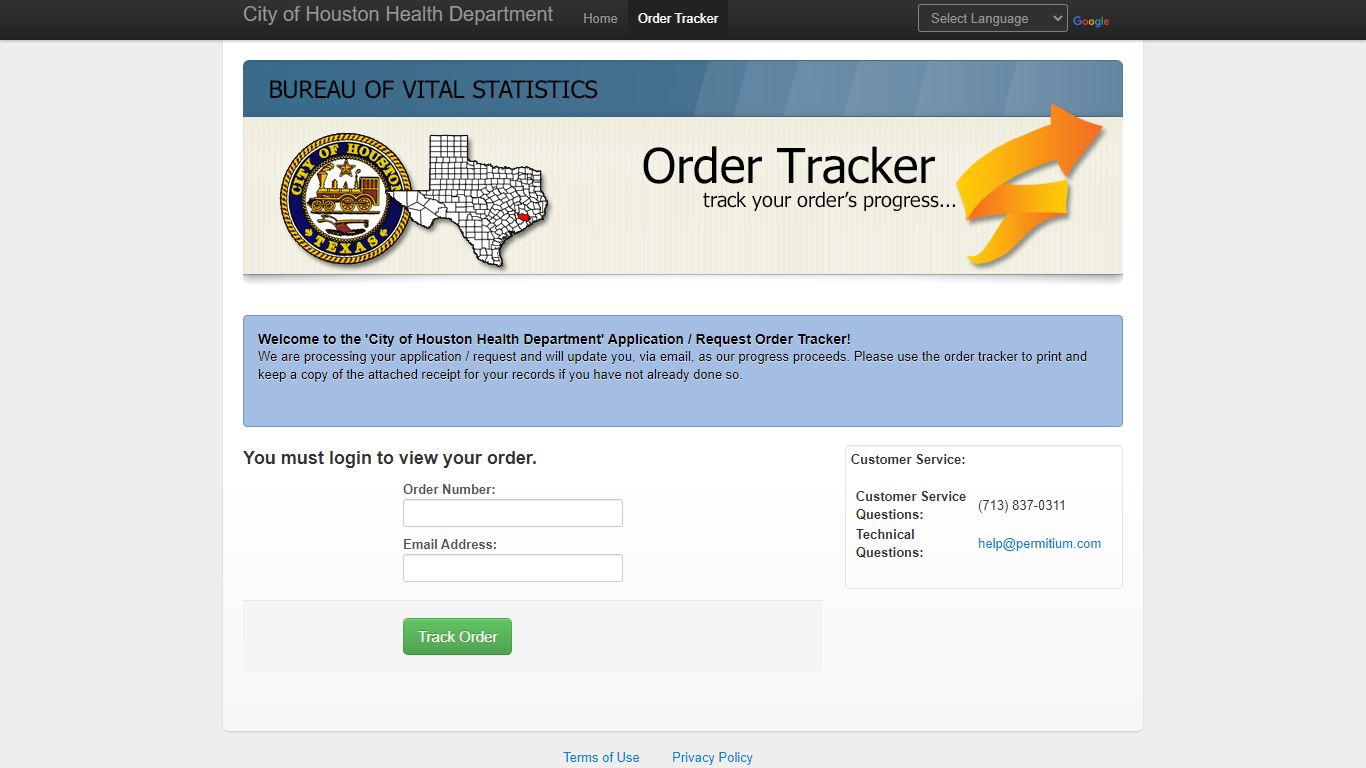 City of Houston Health Department Online Birth Certificate Requests